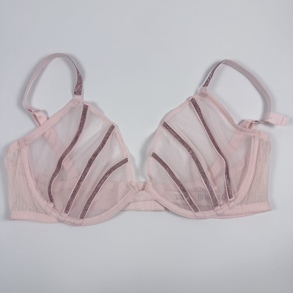 Victoria's Secret Very Sexy Shine Strap Mesh Demi Low Cut Bra 34D Pink NWT